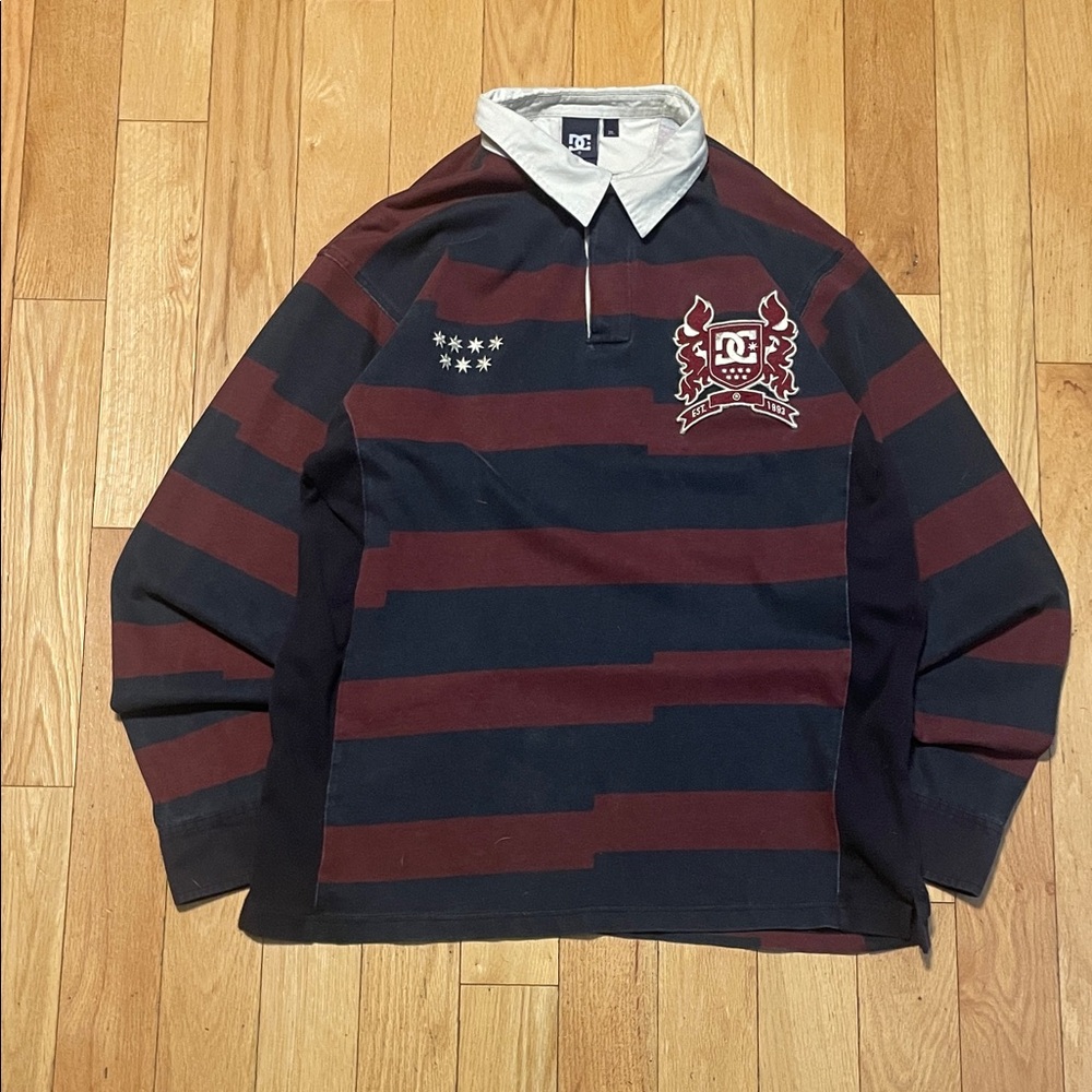 DC Men's Casual Rugby Shirt - Maroon and Navy